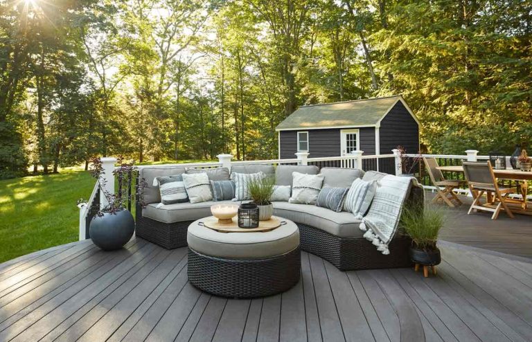 Arch Couch on Back patio in backyard